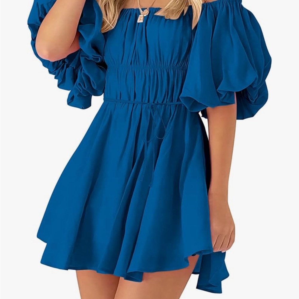 Elegant Blue Off-Shoulder Dress
